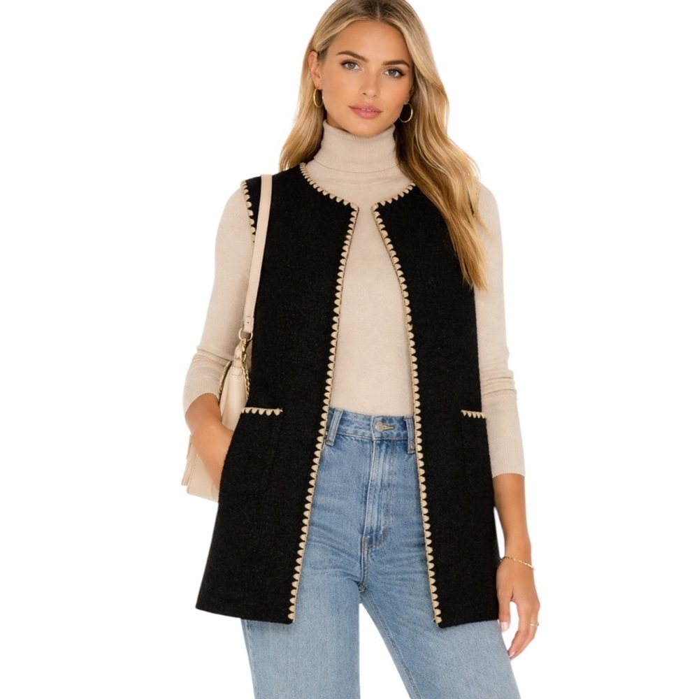 NWT Commense Contrast Trim Vest Black Oversized Size S